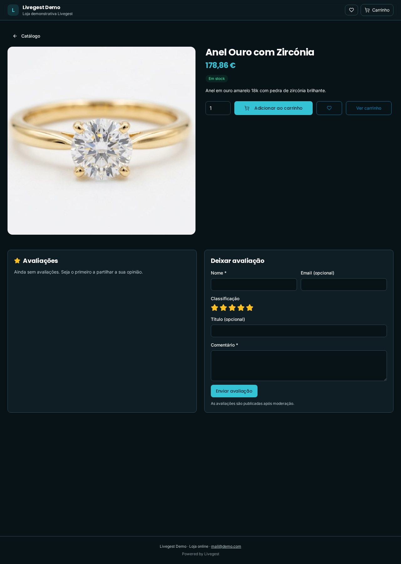 Tienda Livegest — Ficha de producto con galería y stock